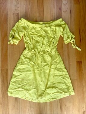 New York & Company Yellow Off-Shoulder Dress with Tie Sleeves